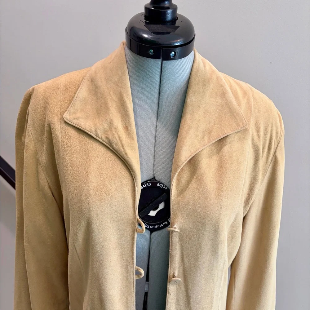 Krizia VTG Sheepskin Suede Button-Front Jacket, tan, IT40 but modern XS, EUC - Picture 3 of 15
